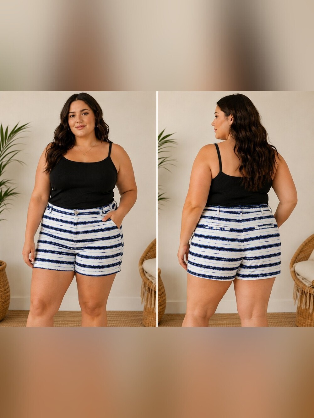 SPANX Women’s XL Blue & White Striped Stretch Shorts | Pull-On Comfort | Summer